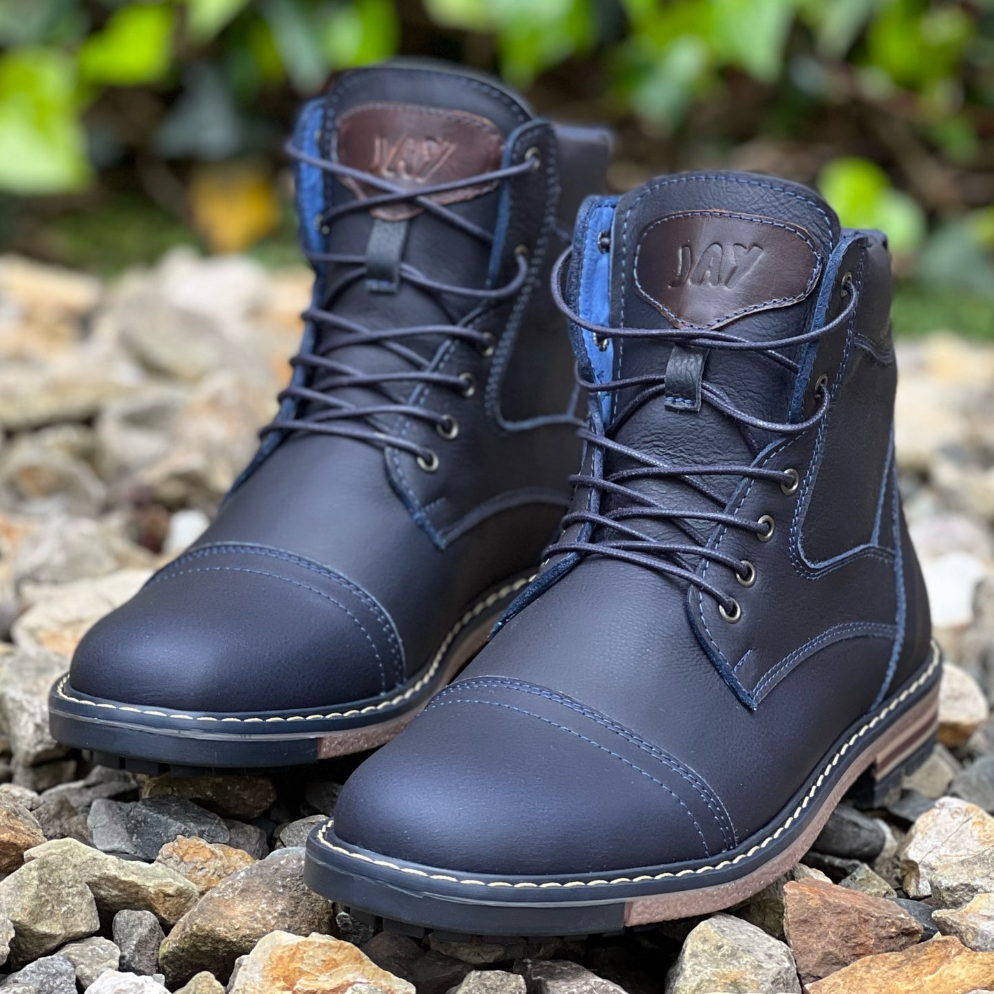 Botas Quin 100% Cuero, Azul Medianoche