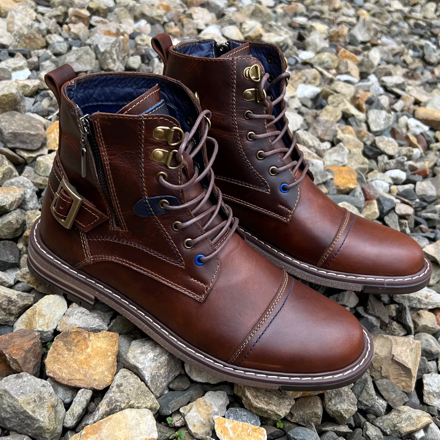 Botas Quin 100% Cuero, Tostado (cremallera)